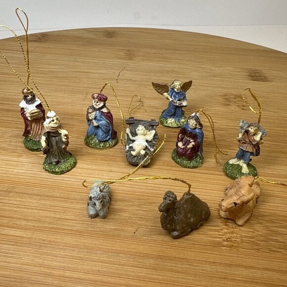 Dollhouse Miniature Christmas Holiday 10 Piece Hand Painted Nativity ornaments - Picture 1 of 11